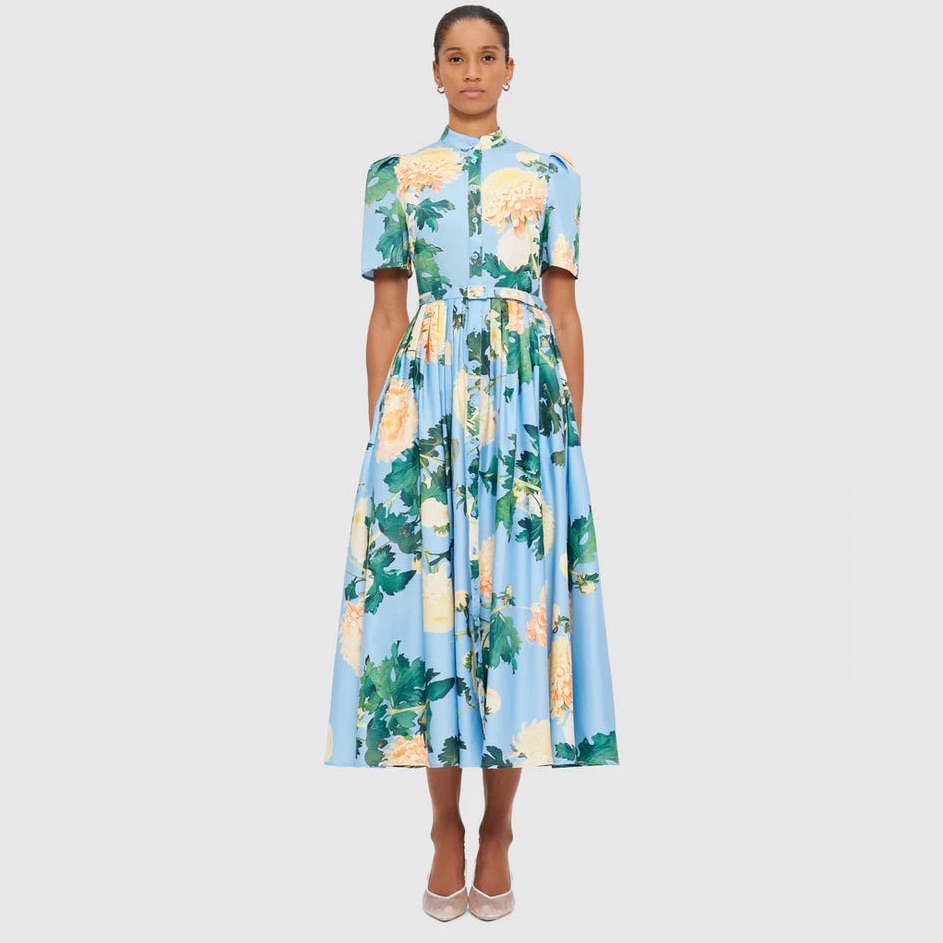 Leo Lin Floral Button-Front Midi Dress In Sky Blue